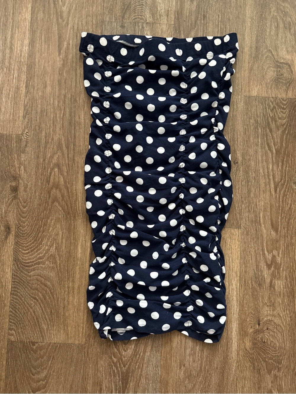 Absolutely Navy and White Polka Dot Strapless Dress